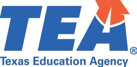 Texas Education Agency logo with blue letters TEA and red and white star symbol
